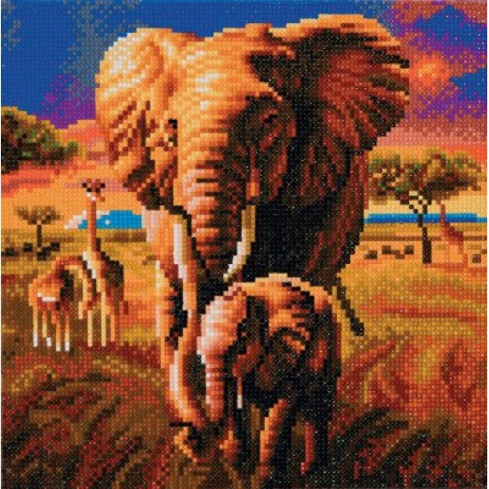 Crystal Art (sur toile Encadrée) - Éléphants de la savane 12x12''